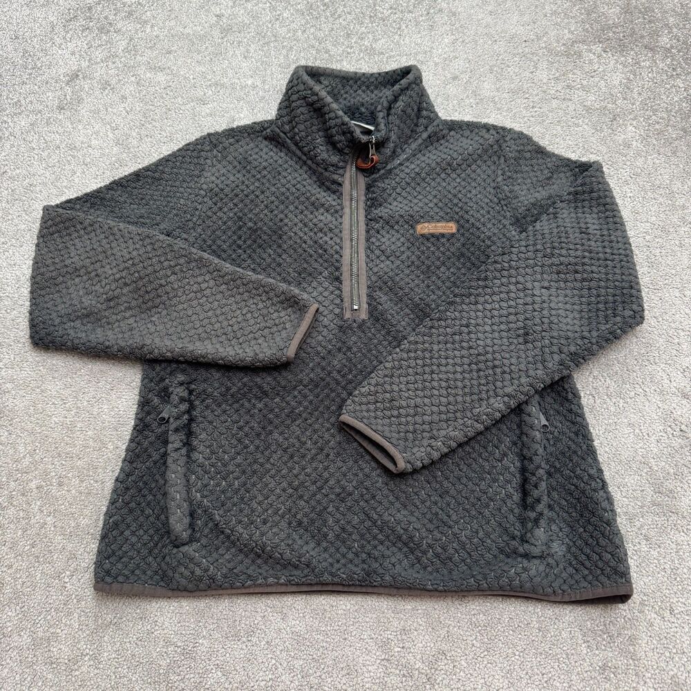 Columbia Fire Side Quarter Zip Sherpa Fleece Jacket Womens Large Gray Outdoor